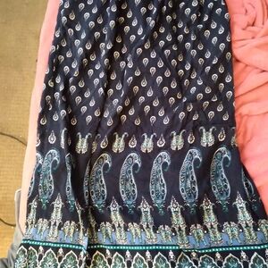 Navy Blue Paisley Maxi Skirt